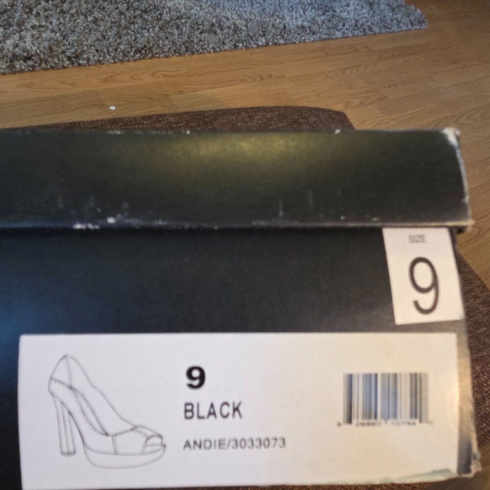 MRKT Andie Black Leather Peep-Toe Heels | Size 9 | Classic & Chic - Picture 4 of 5